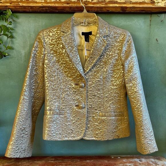 NEW J. Crew Wool Metallic Silver Brocade Jacquard Career Suit Blazer Jacket RARE - Picture 13 of 15